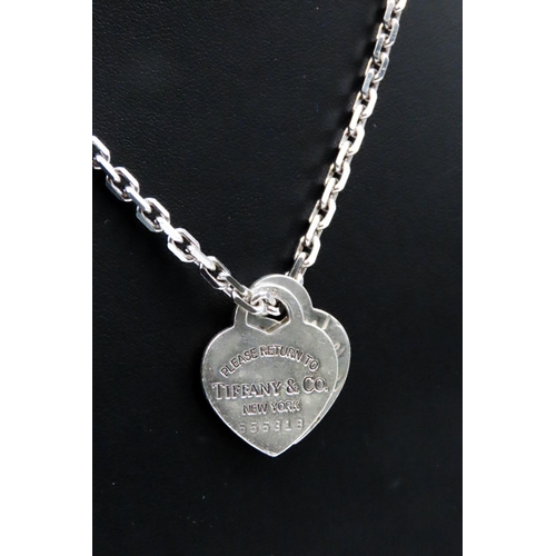 135 - Tiffany & Co. Silver Double Heart Pendants 2.5cm High Set on Silver Link Chain 44cm Long