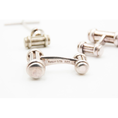 140 - Pair of Tiffany & Co. Atlas Column Bar Gentlemans Cufflinks with Matching Tiffany & Co Silver Tie Ta... 