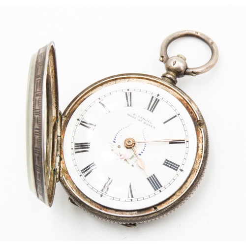 143 - H Samuel Silver Cased Pocket Watch Made in Buren Incised Detailing 4cm Diameter