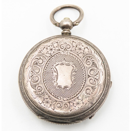 143 - H Samuel Silver Cased Pocket Watch Made in Buren Incised Detailing 4cm Diameter