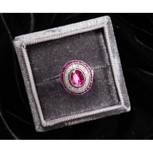 153 - Fine Bezel Set 3 Carat Ruby Centre Stone Ring No Heat Treatment with Double Diamond and Ruby Set Hal... 