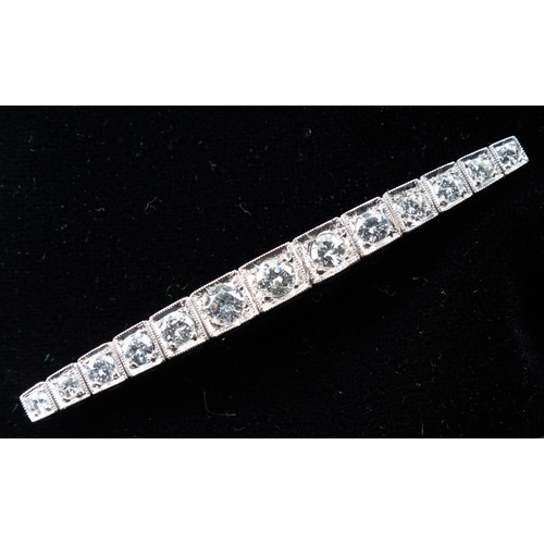 154 - Circa 1920 Thirteen Stone Diamond Graduated Form Set Brooch Mounted in 18 Carat White Gold 6.5cm Wid... 