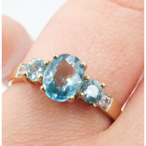 167 - Blue Topaz and Aquamarine Three Stone Ring Mounted in 10 Carat Yellow Gold Ring Size P and a Half