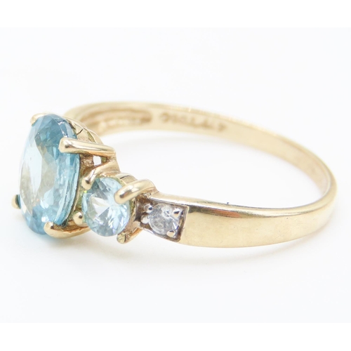 167 - Blue Topaz and Aquamarine Three Stone Ring Mounted in 10 Carat Yellow Gold Ring Size P and a Half