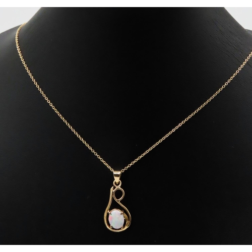 170 - Opal Set 18 Carat Yellow Gold Pendant 3cm High Further Set on 9 Carat Yellow Gold Chain 42cm Long