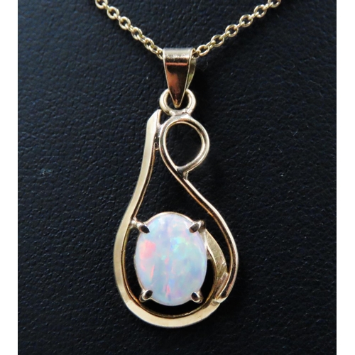 170 - Opal Set 18 Carat Yellow Gold Pendant 3cm High Further Set on 9 Carat Yellow Gold Chain 42cm Long