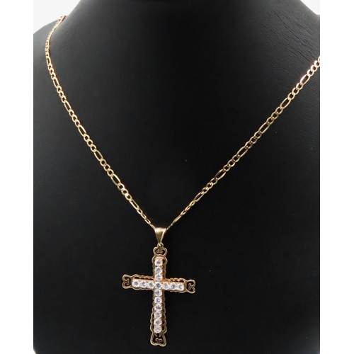 172 - Gemstone Set Crucifix Pendant Mounted in 9 Carat Yellow Gold 5cm High Further Set on 9 Carat Yellow ... 