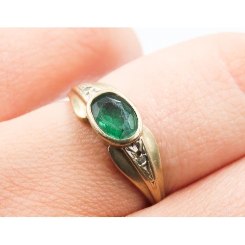 180 - Bezel Set Emerald and Diamond Ring Mounted in 9 Carat Yellow Gold Ring Size N