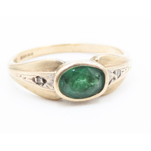 180 - Bezel Set Emerald and Diamond Ring Mounted in 9 Carat Yellow Gold Ring Size N