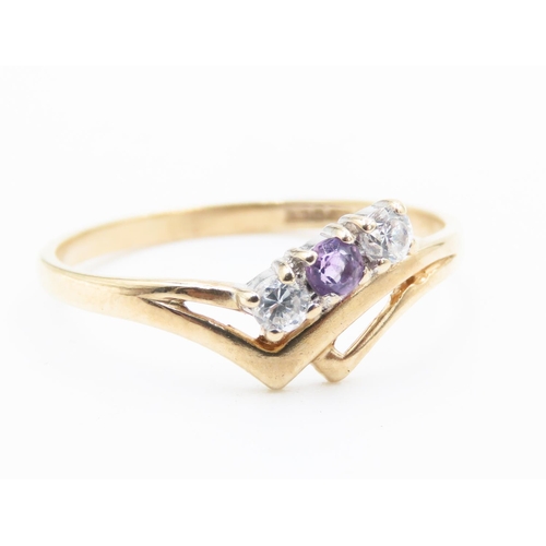 181 - Amethyst and Gemstone Set Ladies Three Stone Ring Mounted in 9 Carat Yellow Gold Ring Size O