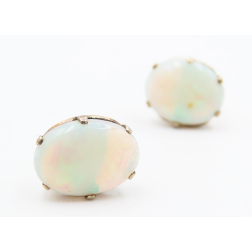 182 - Pair of Six Claw Basket Set Opal Earrings Mounted in 14 Carat Yellow Gold Each 1.2cm High