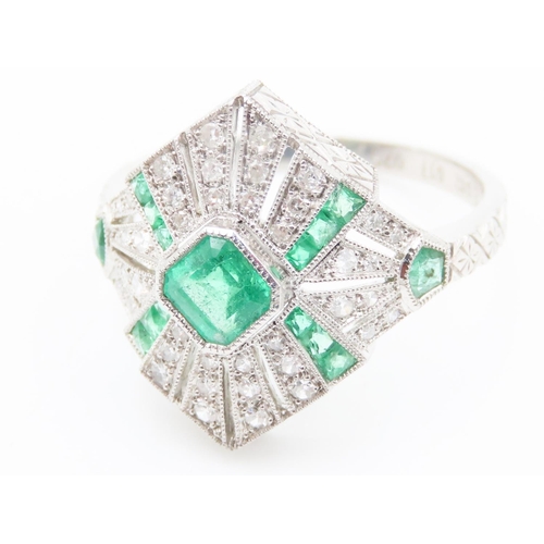 184 - Emerald and Diamond Set Ladies Panel Set Ring Mounted in Platinum French Style late Art Deco Finely ... 