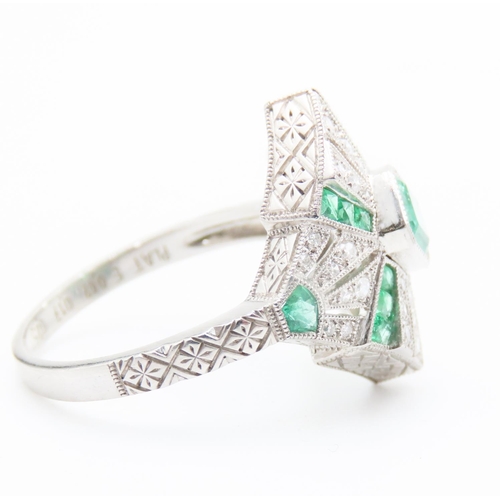 184 - Emerald and Diamond Set Ladies Panel Set Ring Mounted in Platinum French Style late Art Deco Finely ... 