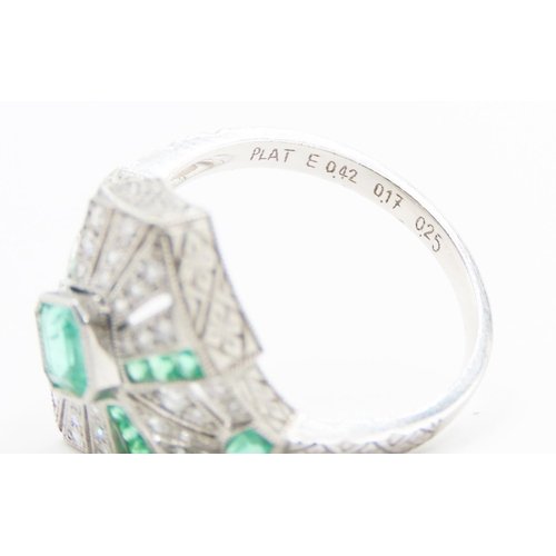 184 - Emerald and Diamond Set Ladies Panel Set Ring Mounted in Platinum French Style late Art Deco Finely ... 