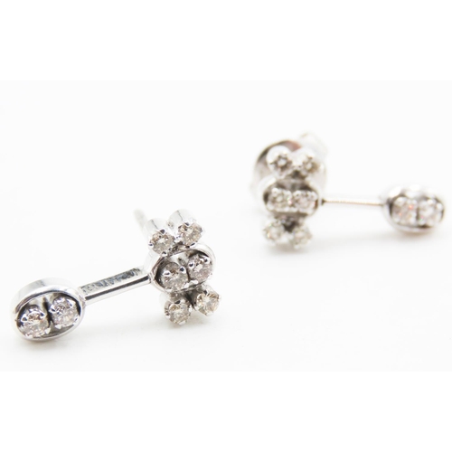 185 - Pair of 18 Carat White Gold Diamond Set Earrings Attractively Detailed Each Approximately 1.8cm High