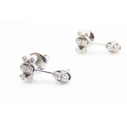 185 - Pair of 18 Carat White Gold Diamond Set Earrings Attractively Detailed Each Approximately 1.8cm High