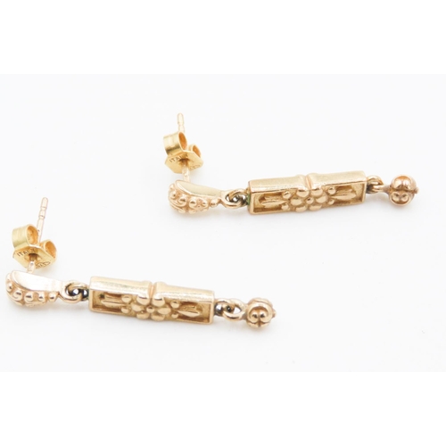 186 - Pair of Attractively Detailed Ladies 9 Carat Yellow Gold Drop Earrings Each 3cm Drop