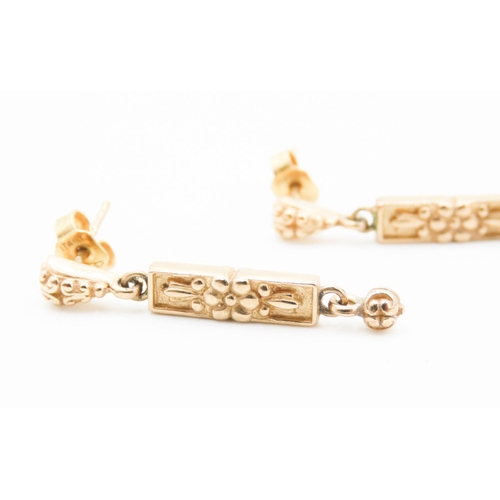 186 - Pair of Attractively Detailed Ladies 9 Carat Yellow Gold Drop Earrings Each 3cm Drop