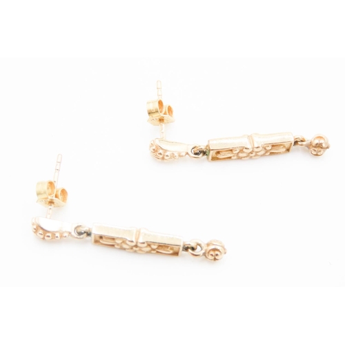 186 - Pair of Attractively Detailed Ladies 9 Carat Yellow Gold Drop Earrings Each 3cm Drop