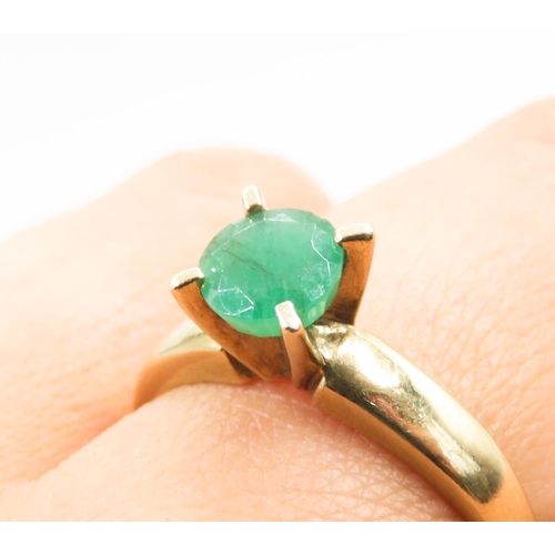 193 - Emerald Solitaire Ring Four Claw Set in 9 Carat Yellow Gold Ring Size S