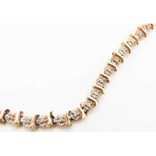 194 - Diamond Set Ladies Bracelet Attractively Detailed Mounted in 9 Carat Yellow Gold 16.5cm Long