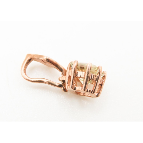 196 - Square Cut Green Amethyst and Diamond Set Pendant Mounted in 9 Carat Rose Gold 1.5cm High