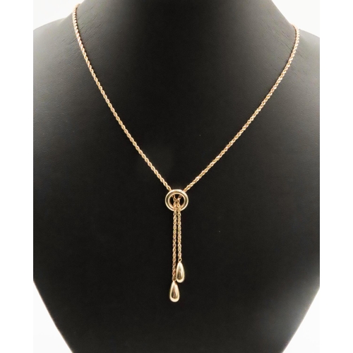 199 - 10 Carat Yellow Gold Lariat Drop Necklace 48cm Long Further Pendant Drop 5cm