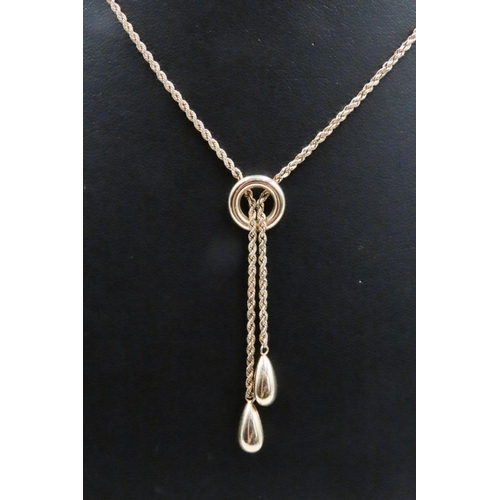 199 - 10 Carat Yellow Gold Lariat Drop Necklace 48cm Long Further Pendant Drop 5cm