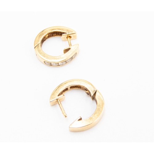 2 - Pair of Five Stone Diamond Set Ladies Hoop Earrings Set in 18 Carat Yellow Gold 1.5cm High Each