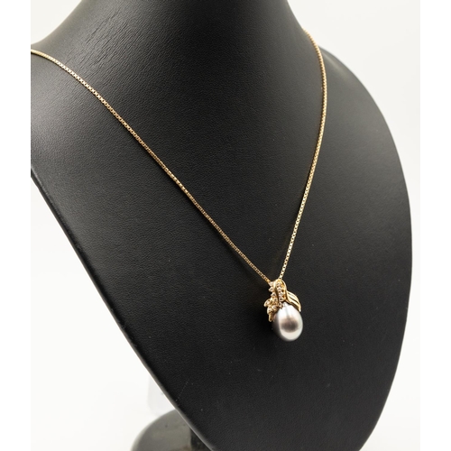 203 - Tahitian Pearl and Diamond Set Pendant Mounted in 18 Carat Yellow Gold 2.5cm High Attractively Detai... 