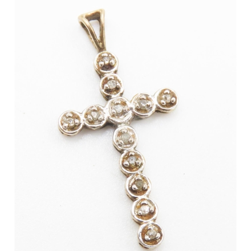 207 - Diamond Set Cross Pendant Mounted in 9 Carat Yellow Gold 3cm High