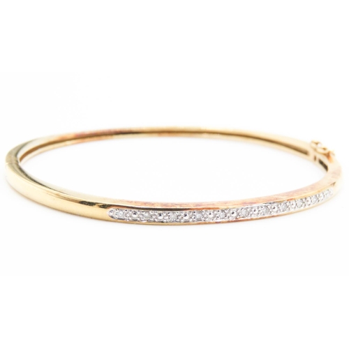 209 - Diamond Set 9 Carat Yellow Gold Ladies Bangle Bracelet Inner Width 6cm