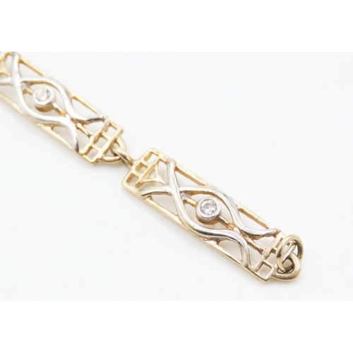 211 - Gemstone Set 9 Carat Yellow and White Gold Fancy Link Bracelet 18cm Long