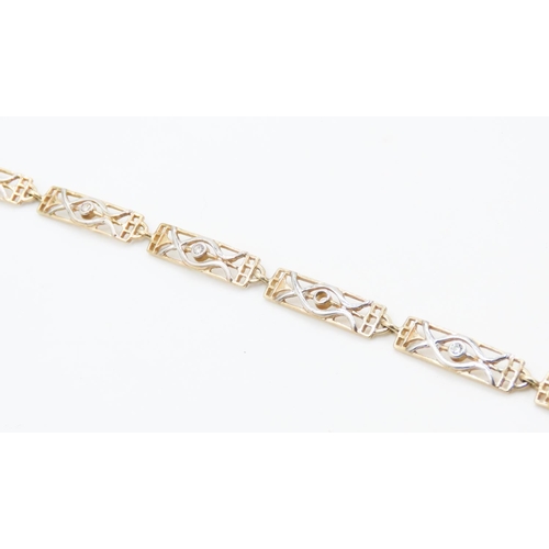 211 - Gemstone Set 9 Carat Yellow and White Gold Fancy Link Bracelet 18cm Long