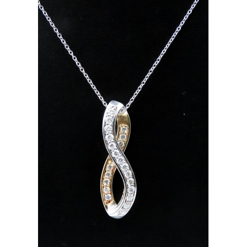 215 - Diamond Set 14 Carat Yellow and White Gold Pendant 3.5cm High Modernist Form Further Set on 18 Carat... 