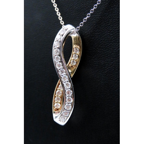 215 - Diamond Set 14 Carat Yellow and White Gold Pendant 3.5cm High Modernist Form Further Set on 18 Carat... 