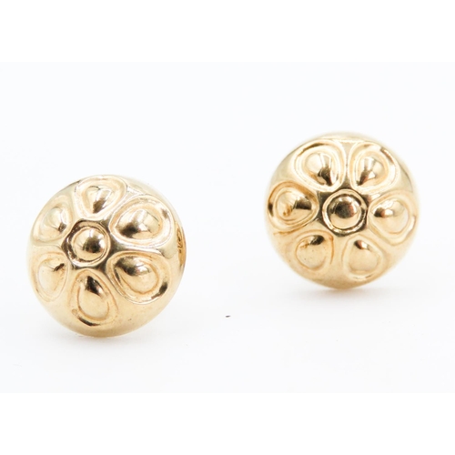 222 - Pair of 9 Carat Yellow Gold Flower Motif Dome Earrings Each 1cm High