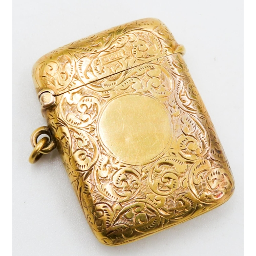 223 - 9 Carat Yellow Gold Vesta Case Incised Detailing Striker to Base 3.5cm Long 2.5cm Wide