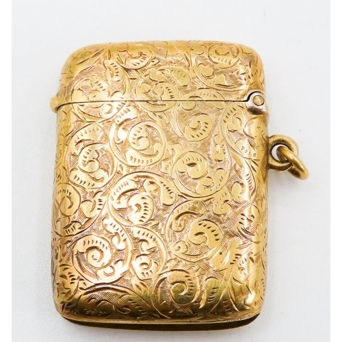 223 - 9 Carat Yellow Gold Vesta Case Incised Detailing Striker to Base 3.5cm Long 2.5cm Wide