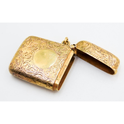 223 - 9 Carat Yellow Gold Vesta Case Incised Detailing Striker to Base 3.5cm Long 2.5cm Wide