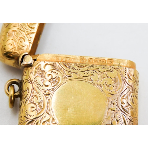 223 - 9 Carat Yellow Gold Vesta Case Incised Detailing Striker to Base 3.5cm Long 2.5cm Wide