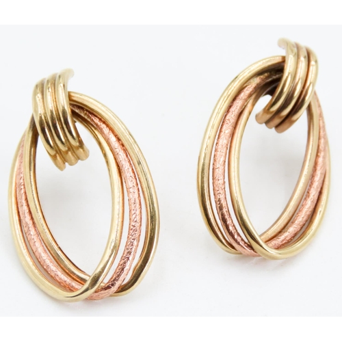 225 - Pair of 9 Carat Yellow and Rose Gold Door Knocker Form Earrings 3cm High