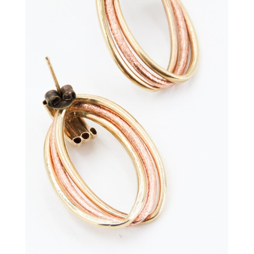 225 - Pair of 9 Carat Yellow and Rose Gold Door Knocker Form Earrings 3cm High