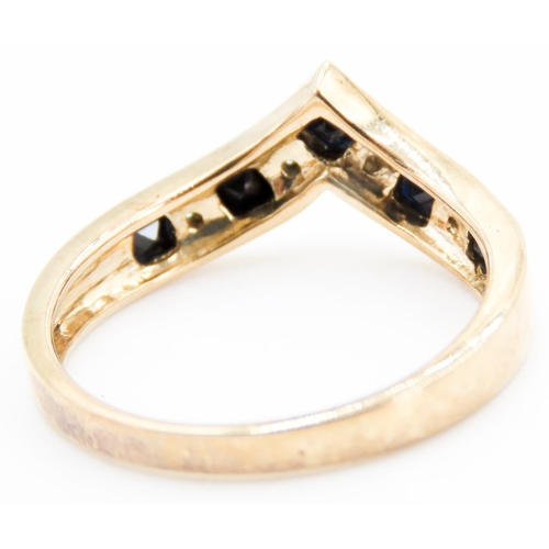 226 - Nine Stone Sapphire and Diamond Set Ladies Wishbone Ring Mounted in 9 Carat Yellow Gold Ring Size Q