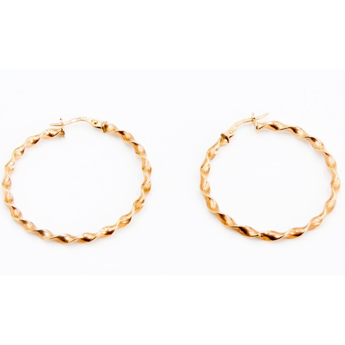 229 - Pair of 9 Carat Yellow Gold Twist Form Hoop Earrings 3.5cm Diameter