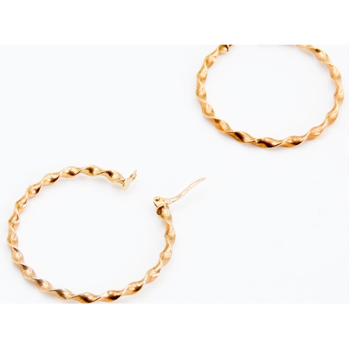 229 - Pair of 9 Carat Yellow Gold Twist Form Hoop Earrings 3.5cm Diameter