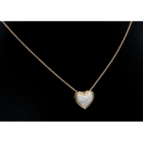 245 - Diamond Set Heart Form Pendant Set in 18 Carat Yellow Gold 1.5cm High Further Set on 18 Carat Yellow... 