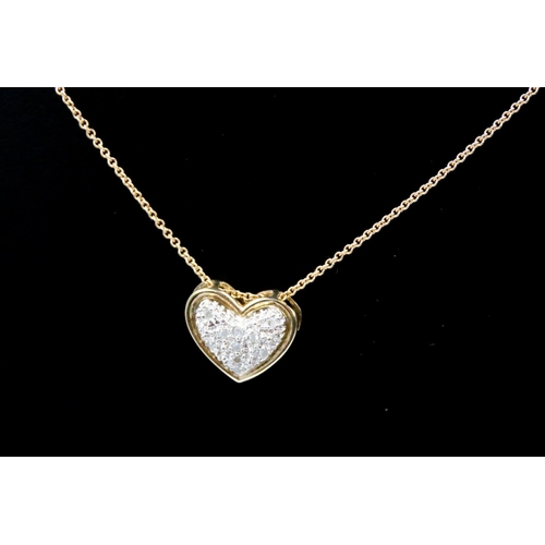 245 - Diamond Set Heart Form Pendant Set in 18 Carat Yellow Gold 1.5cm High Further Set on 18 Carat Yellow... 