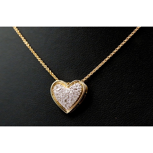 245 - Diamond Set Heart Form Pendant Set in 18 Carat Yellow Gold 1.5cm High Further Set on 18 Carat Yellow... 