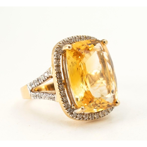 251 - Facet Cut 10 Carat Cognac Citrine Centre Stone Ring with Diamond Set Halo Surround Further Diamonds ... 